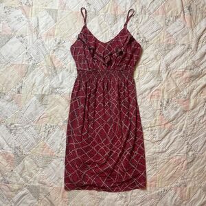 vintage y2k motherhood maroon and beige ruffled neck maternity dress small